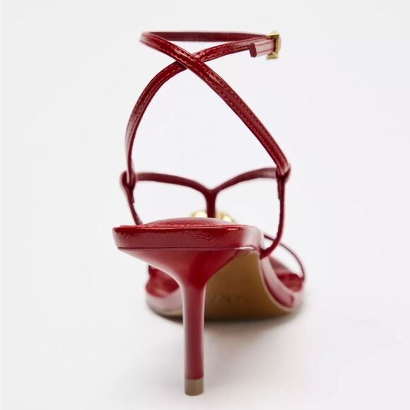 ZARA METALLIC DETAIL STRAPPY HEELED SANDALS - Picture 4 of 5